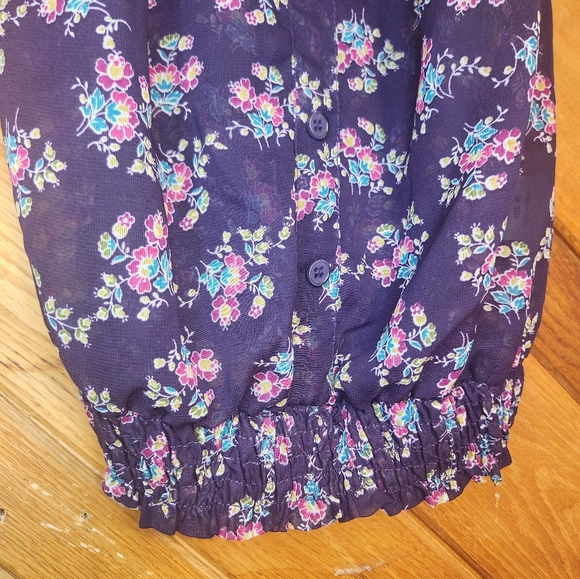 Kina purple floral sheer extra small lace top button down blouson tank top - Picture 7 of 10